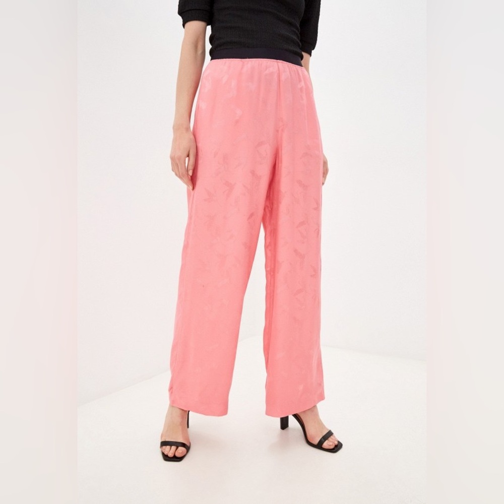 MAJE Pink Bubblegum Pala Satin-Jacquard Wide-Leg Pants. Size 36 - Picture 9 of 16